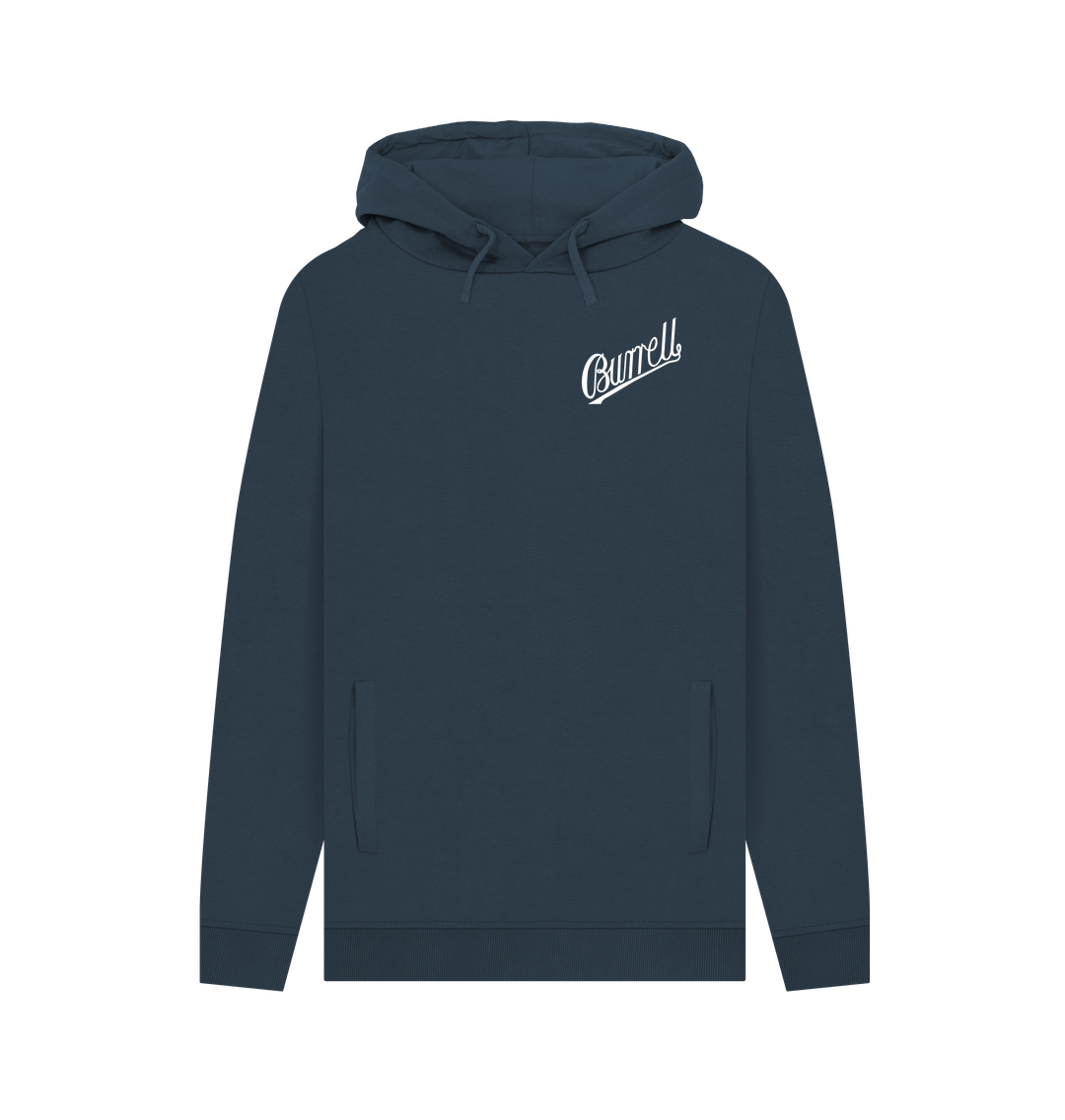 Navy Burrell Script Hoodie - Front and Rear